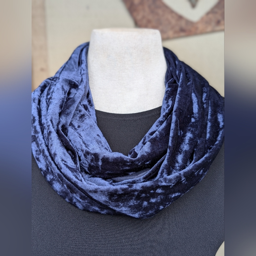 Deep Blue Velvet Infinity Scarf - Picture 5 of 5